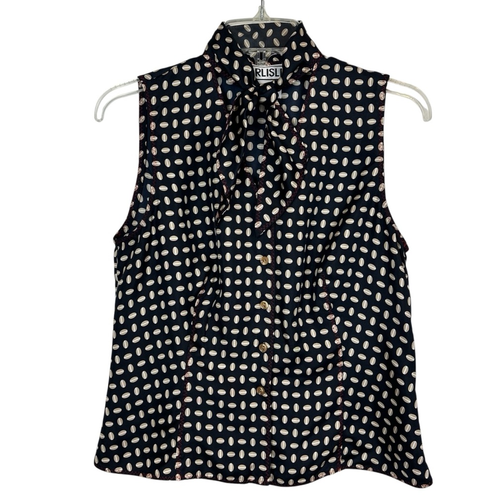 VTG Vintage Carlisle 100% Silk Secretary Bow Button Up Sleeveless Top Size 4 - Picture 8 of 8